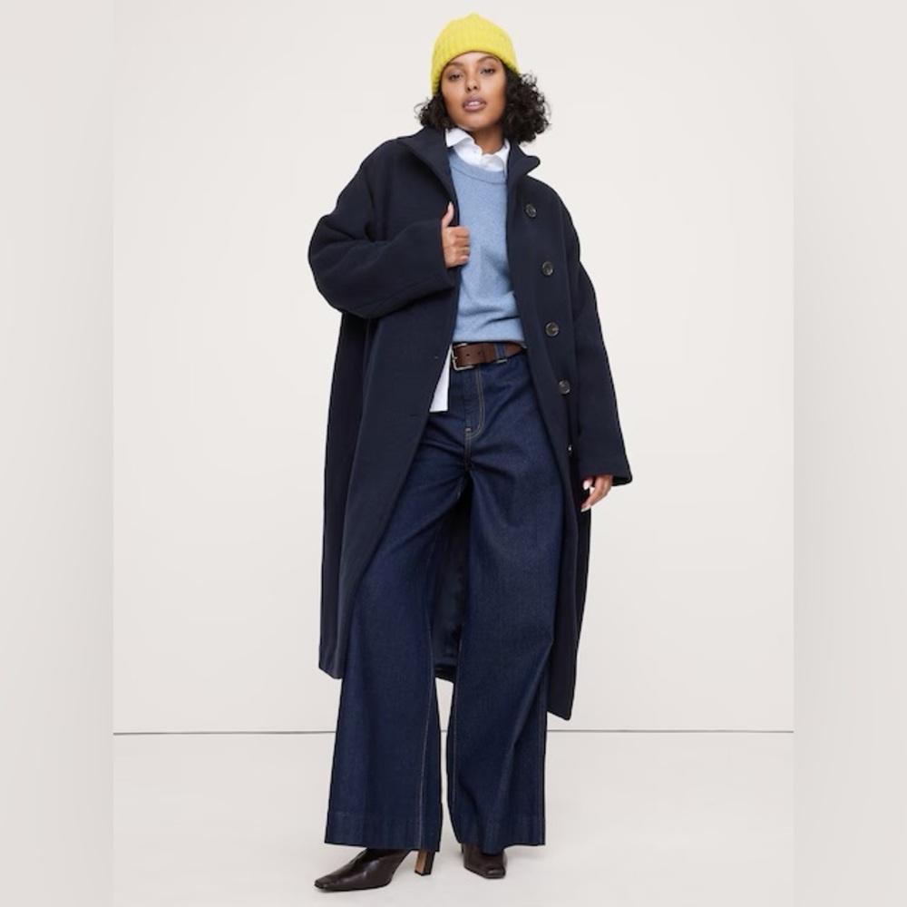 NWT! Banana Republic Navy Italian Wool-Blend Top Coat - Size medium